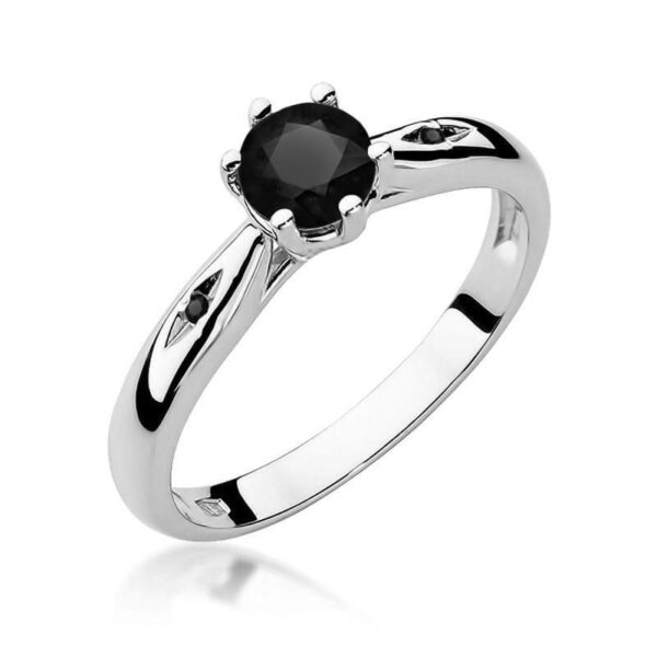 Pierścionek z białego złota 585 z czarnym diamentem 0.50 ct