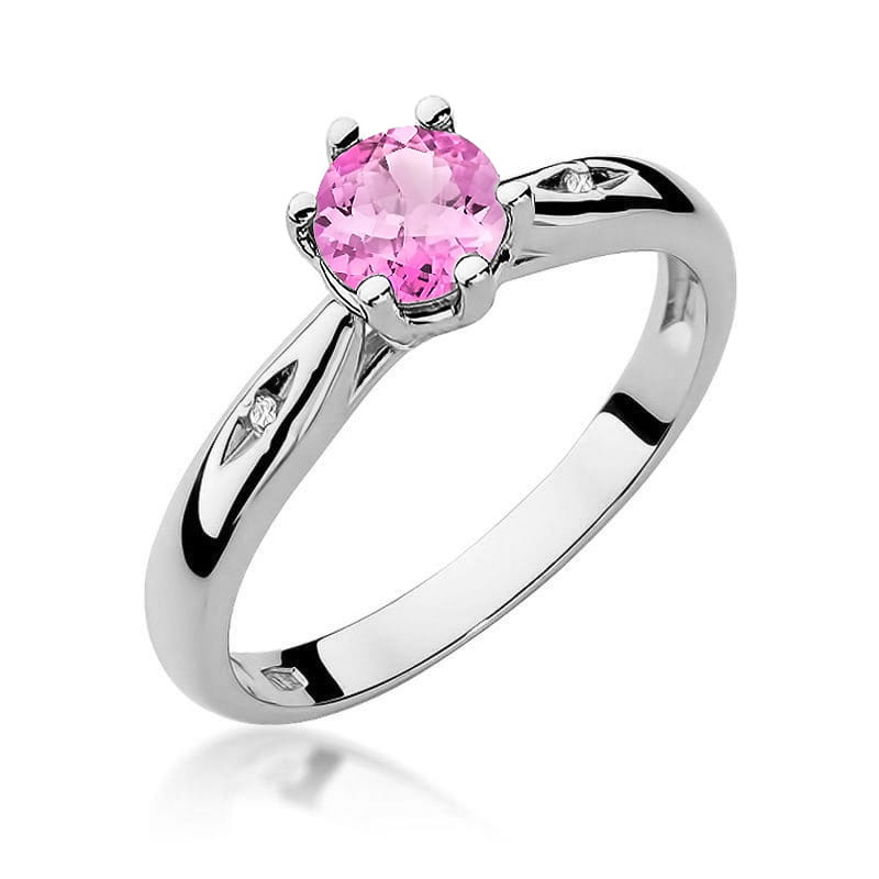 Pierścionek z różowym topazem 0.60 ct – Białe złoto 585 i diamenty