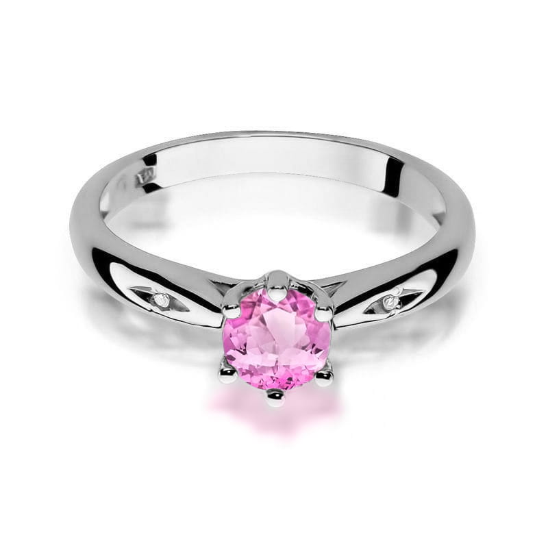 Pierścionek z różowym topazem 0.60 ct – Białe złoto 585 i diamenty