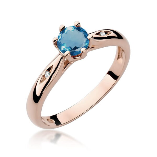 Pierścionek z różowego złota 585 z topazem London Blue 0.50 ct i diamentami