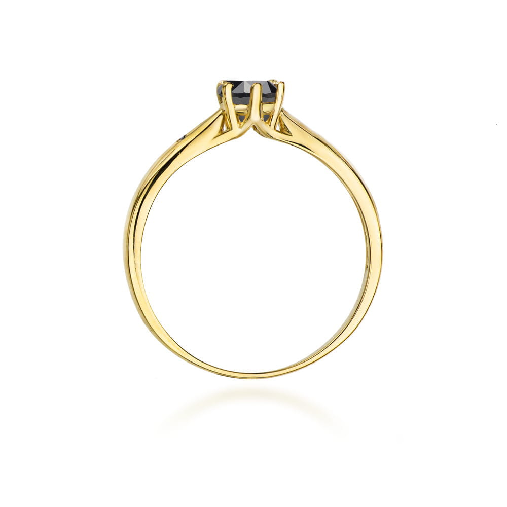Pierścionek z żółtego złota 585 z czarnym diamentem 0.50 ct