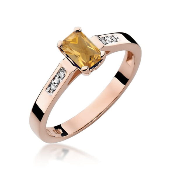 Pierścionek z różowego złota 585 z cytrynem 0,60 ct i diamentami
