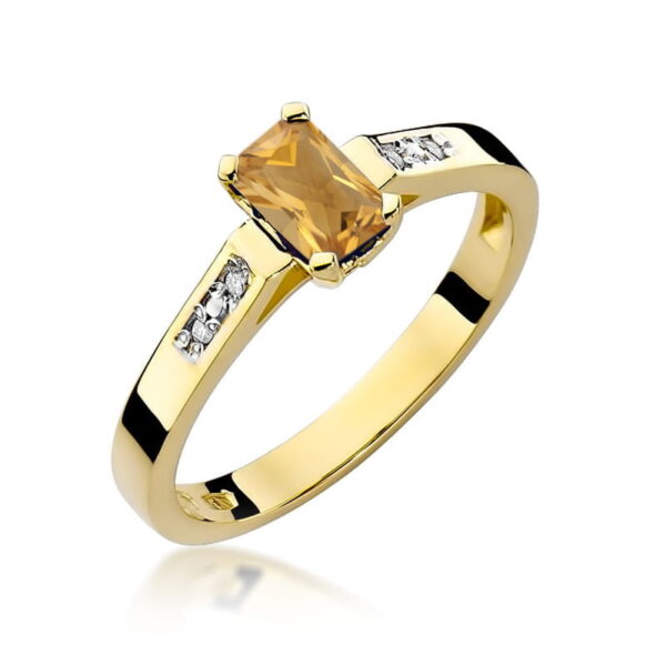 Pierścionek z żółtego złota 585 z cytrynem 0,60 ct i diamentami