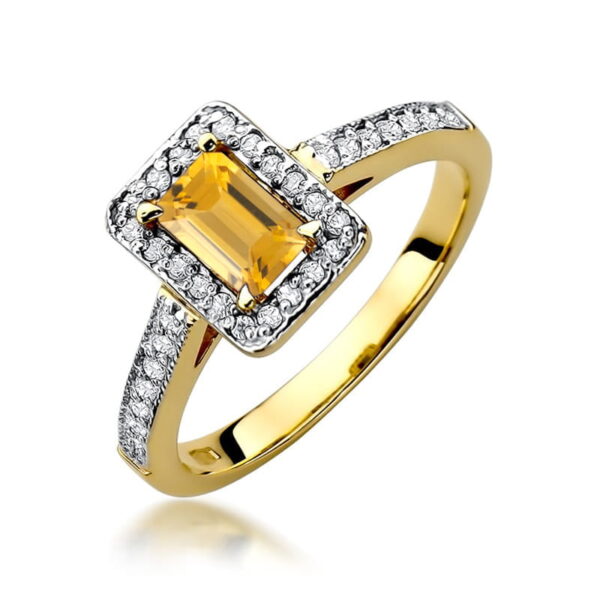 Pierścionek z żółtego złota 585 z cytrynem 0,60 ct i 34 diamentami