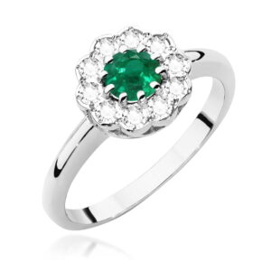 Pierścionek z białego złota ze szmaragdem 0,50 ct i diamentami 0,30 ct