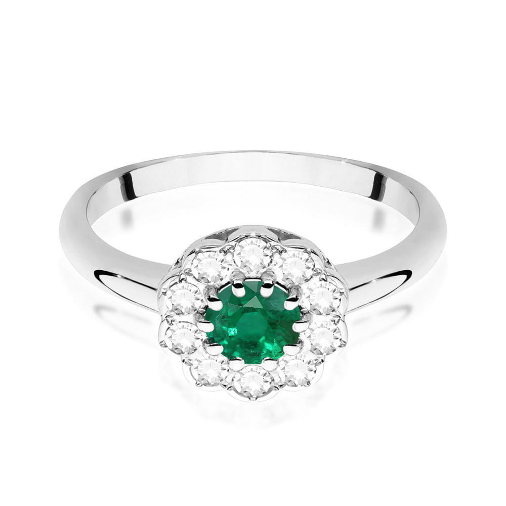 Pierścionek z białego złota ze szmaragdem 0,50 ct i diamentami 0,30 ct - obrazek 2