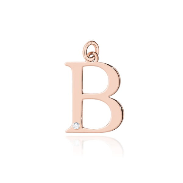 Złota zawieszka literka B z diamentem 585 – różowe złoto