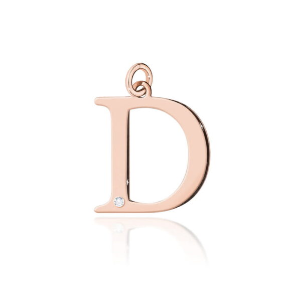 Złota zawieszka literka D z diamentem 585 – elegancja różowego złota