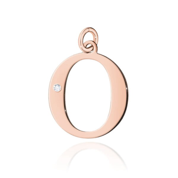Złota zawieszka literka O z diamentem 585 – elegancja różowego złota
