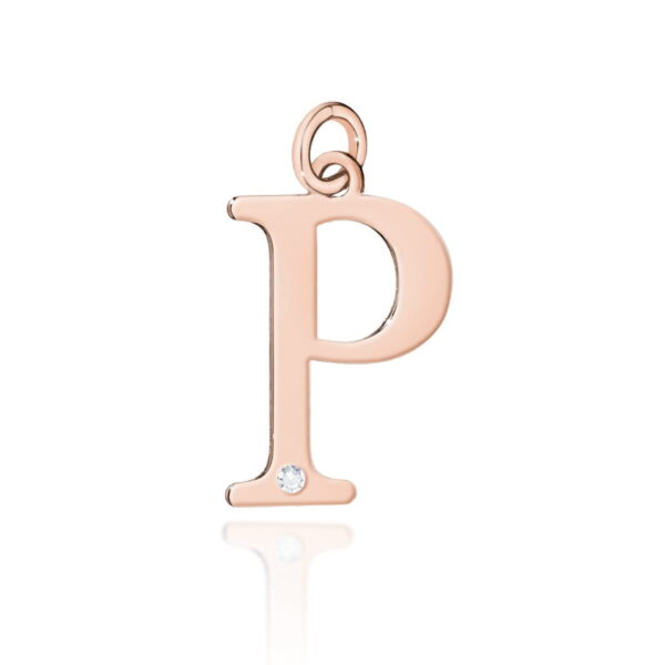 Złota zawieszka literka P z diamentem 585 – różowe złoto