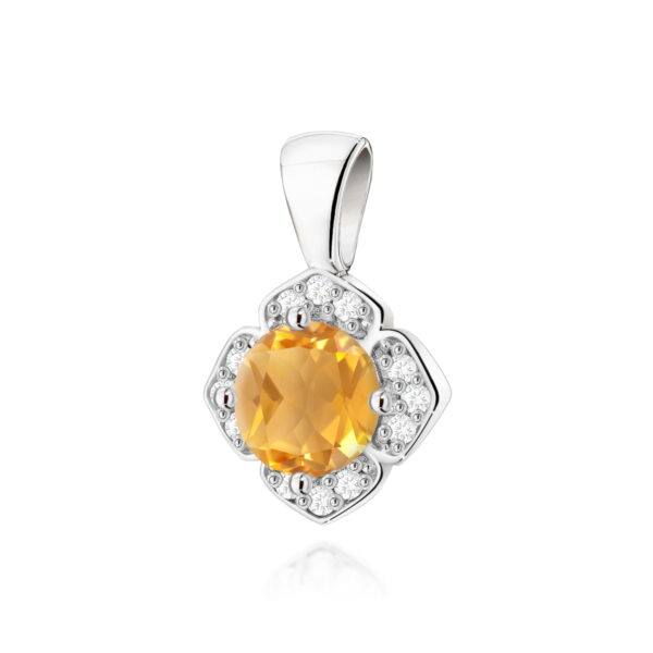 Zawieszka z cytrynem 0,50ct i diamentami – złoto białe 585