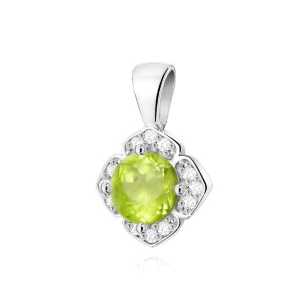 Złota zawieszka z oliwinem 0,60ct i diamentami – złoto białe 585
