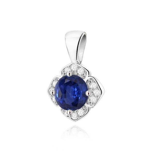 Zawieszka z szafirem 0,50ct i diamentami – złoto białe 585