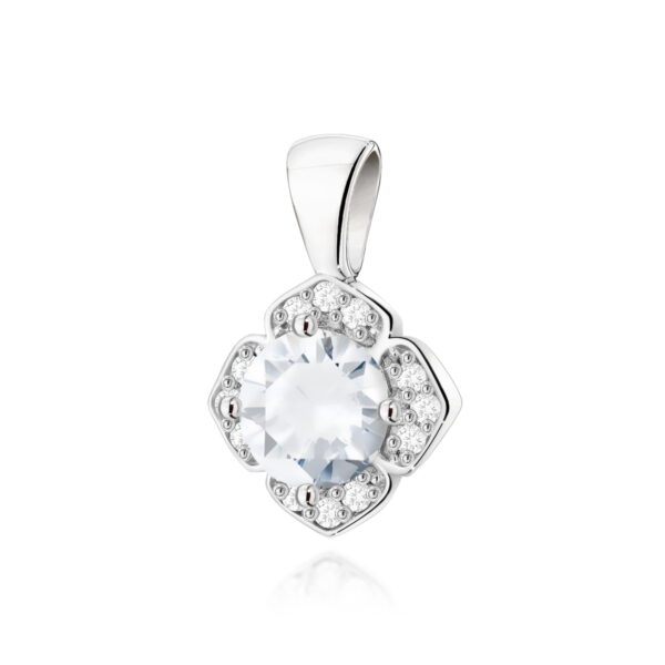 Zawieszka z białym szafirem 0,60 i diamentami – złoto białe 585