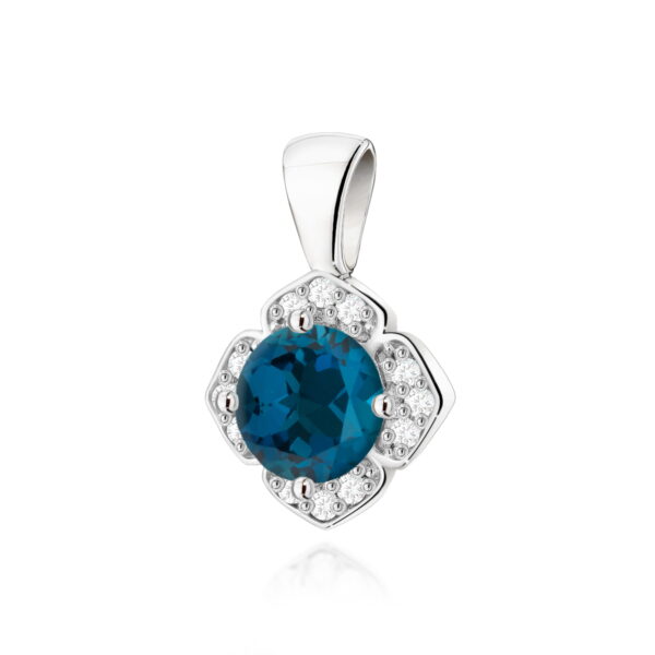 Zawieszka z topazem London Blue 0,50ct i diamentami – złoto białe 585
