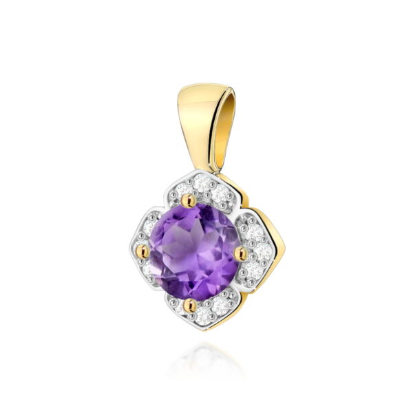 Złota zawieszka z ametystem 0,50ct i diamentami – złoto żółte 585