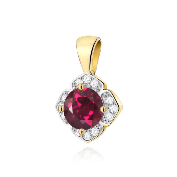 Zawieszka z rodolitem 0,60ct i diamentami – złoto żółte 585