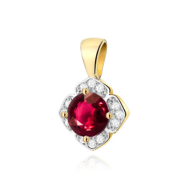 Zawieszka z rubinem 0,60ct i diamentami – złoto żółte 585