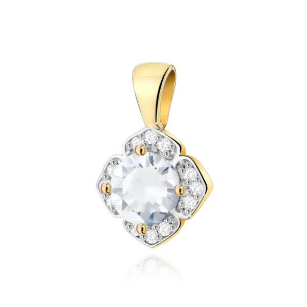 Zawieszka z białym szafirem 0,60 i diamentami – złoto żółte 585