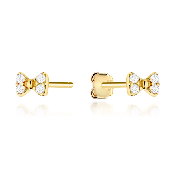 Kolczyki złote kokardki zdobione cyrkoniami na sztyfcie