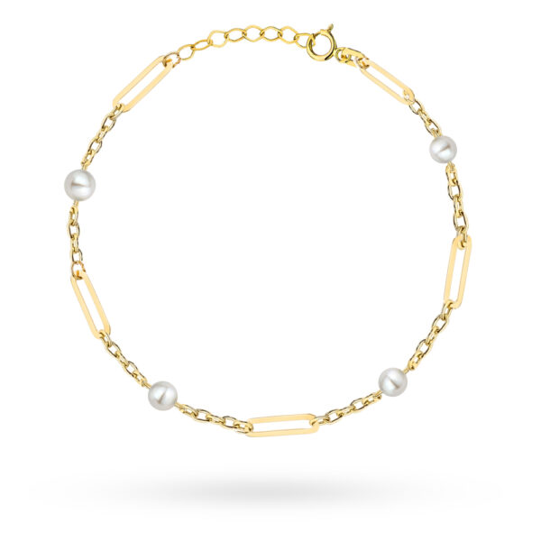 Bransoletka złota długie ogniwa z perłami