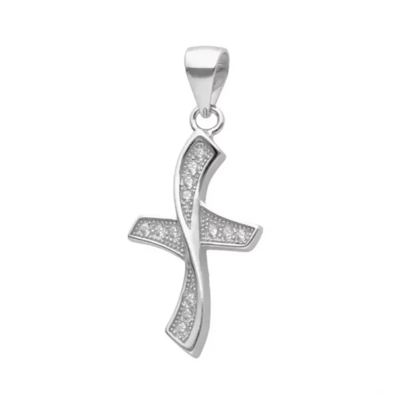 Krzyżyk srebrny zdobiony cyrkoniami