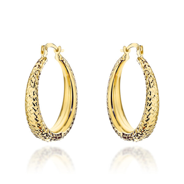 Kolczyki złote koła zdobione diamentowaniem z szeroką szyną