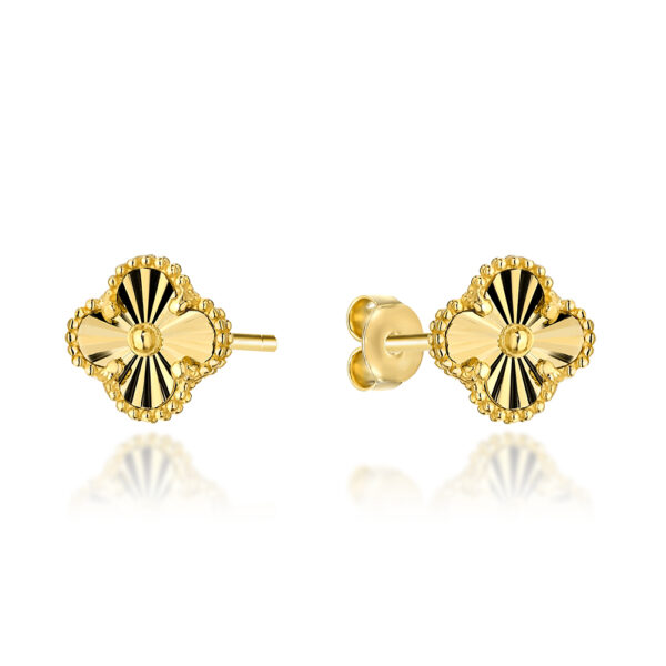 Kolczyki złote z diamentowaną koniczynką 10mm