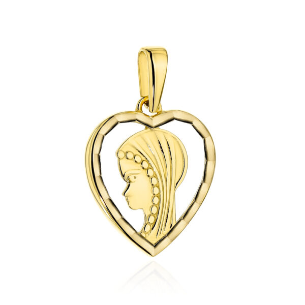 Medalik złoty z wizerunkiem Matki Boskiej w diamentowym sercu