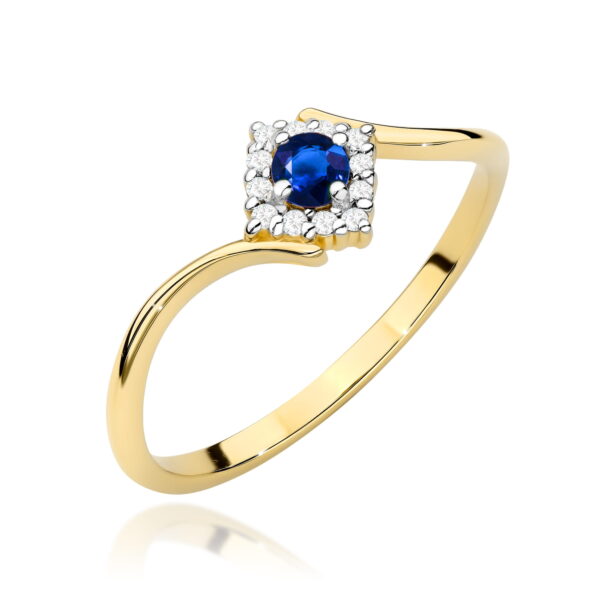Pierścionek z szafirem 0,15 ct i diamentami 0,06 ct