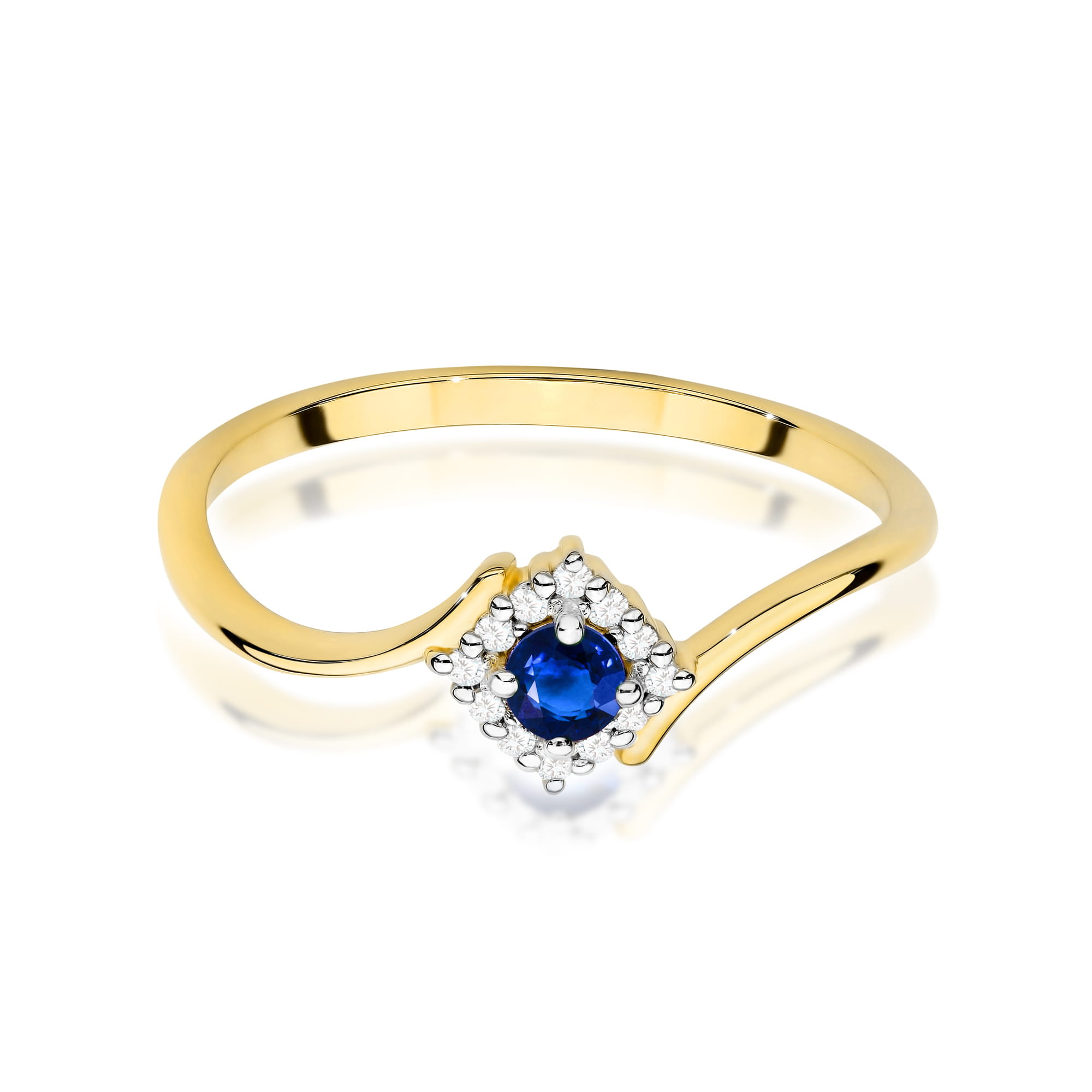 Pierścionek z szafirem 0,15 ct i diamentami - obrazek 2