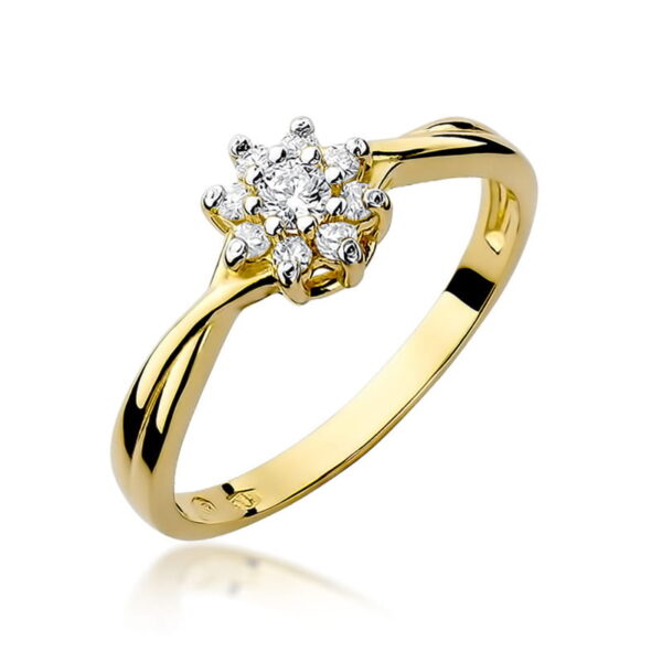 Pierścionek zaręczynowy z żółtego złota 585 z diamentami 0,22 ct – Flower Diamond