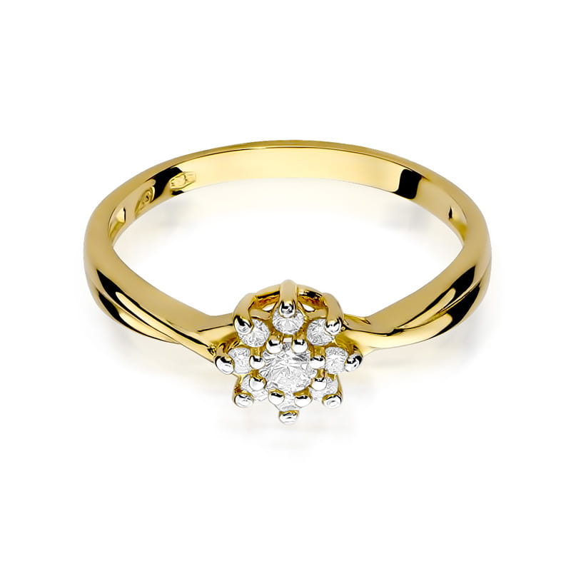 Pierścionek zaręczynowy z żółtego złota 585 z diamentami 0,22 ct – Flower Diamond