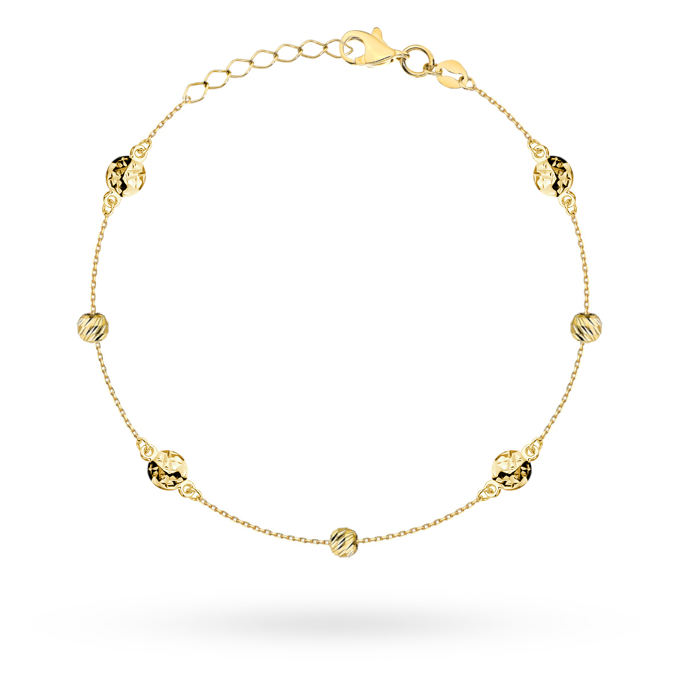 Bransoletka złota z diamentowanymi kółeczkami i kulkami