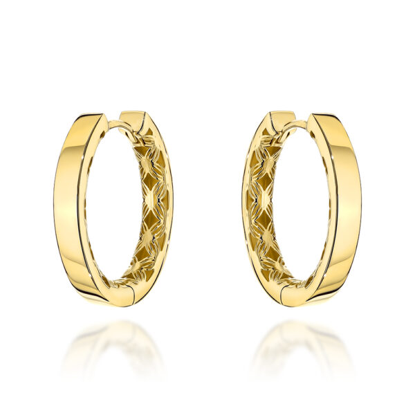 Kolczyki złote kółka gładkie wewnętrznie zdobione ażurem