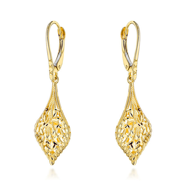 Kolczyki złote listki zdobione diamentowaniem