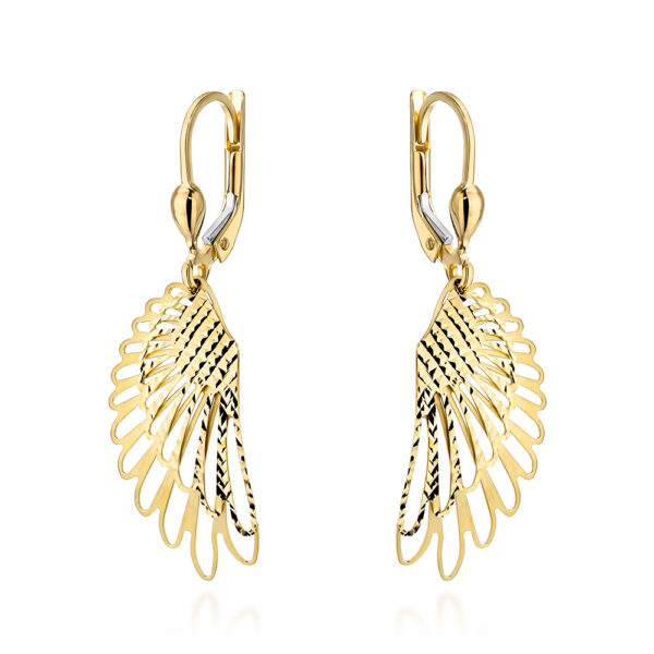 Kolczyki złote skrzydła zdobione diamentowaniem