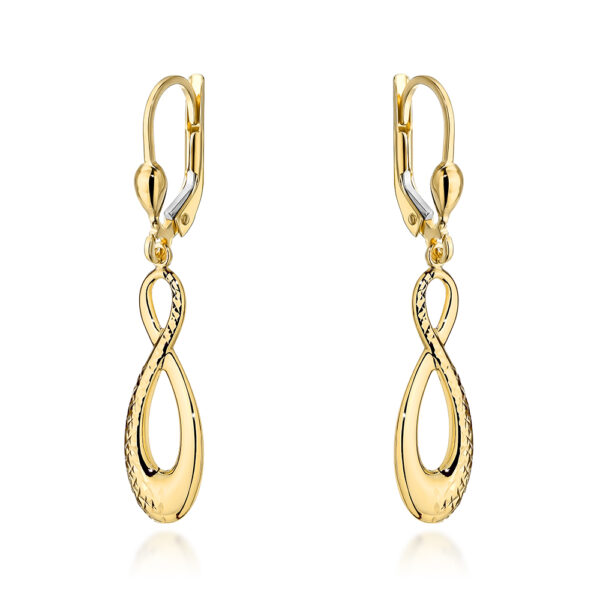 Kolczyki złote znaki nieskończoności zdobione diamentowaniem