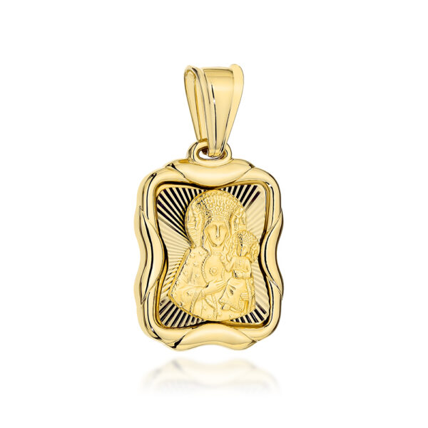 Medalik złoty diamentowany Matka Boska Częstochowska w ozdobnej oprawie