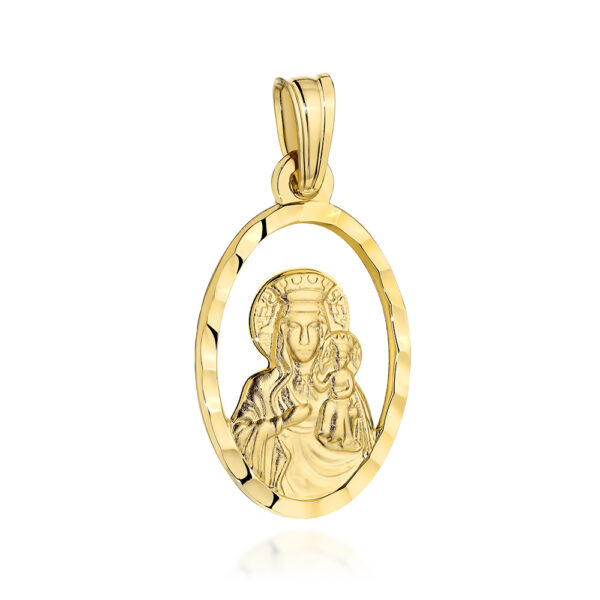 Medalik złoty Matka Boska Częstochowska w diamentowanym owalu