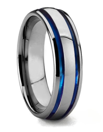 Obrączka tytanowa połysk z niebieskimi paskami 5mm
