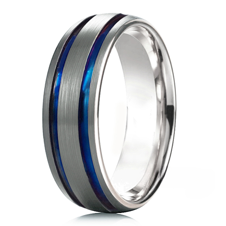 Obrączka tytanowa z niebieskimi paskami 5mm