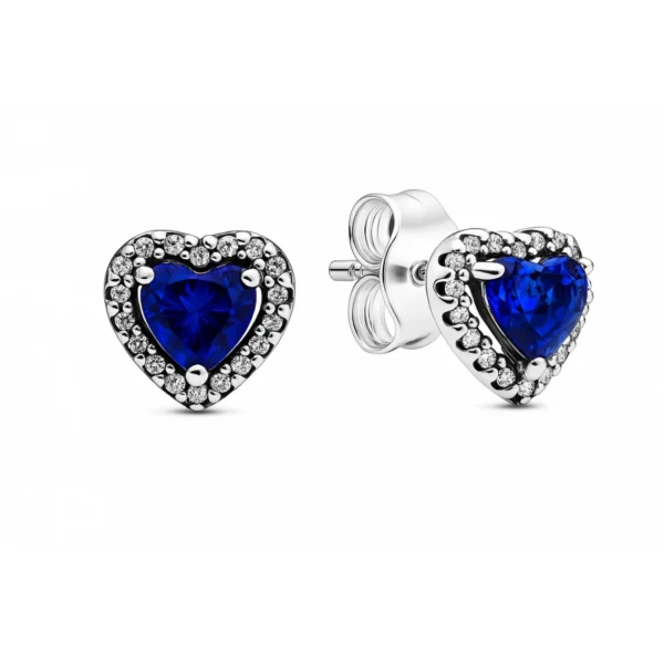 Srebrne kolczyki serca z niebieskimi i białymi cyrkoniami