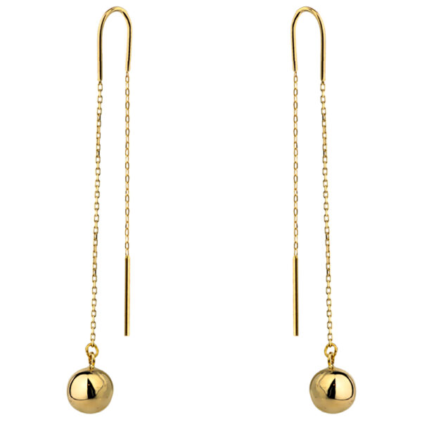 Złote kolczyki przewlekane gładkie kulki na łańcuszku