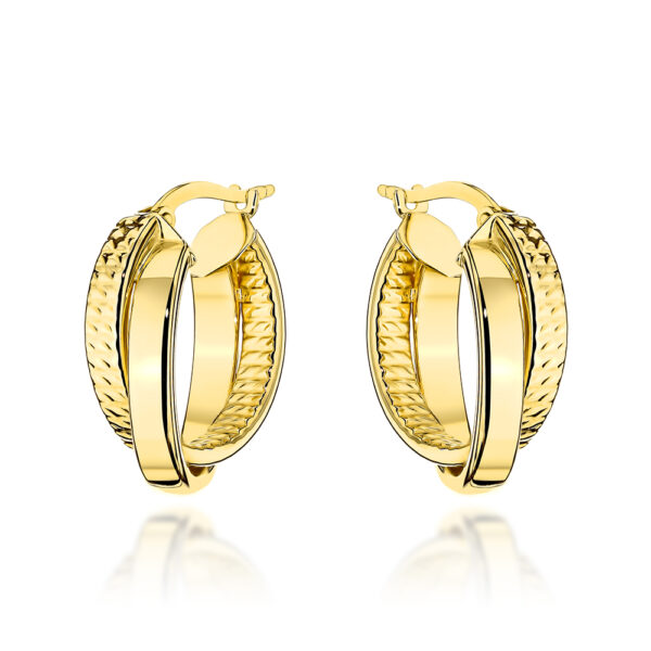 Kolczyki złote podwójne kółka gładkie i diamentowane