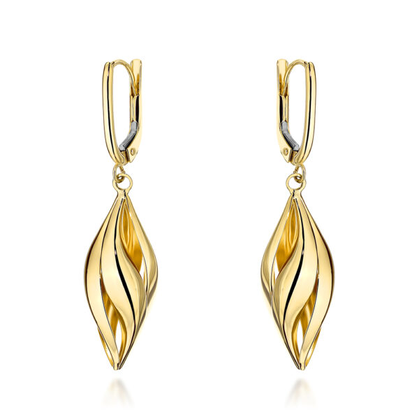 Kolczyki złote wiszące falowane sople