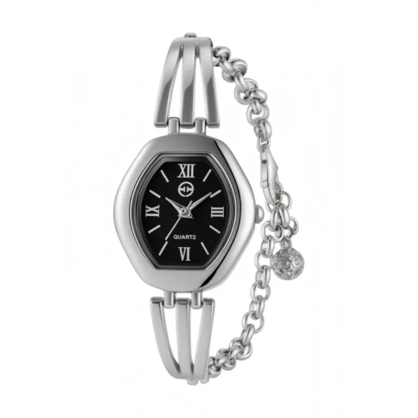 Zegarek srebrny z czarną tarczą - srebro 925