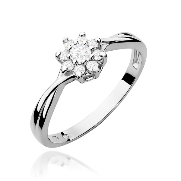 Pierścionek zaręczynowy z białego złota 585 z diamentami 0,22 ct – Flower Diamond