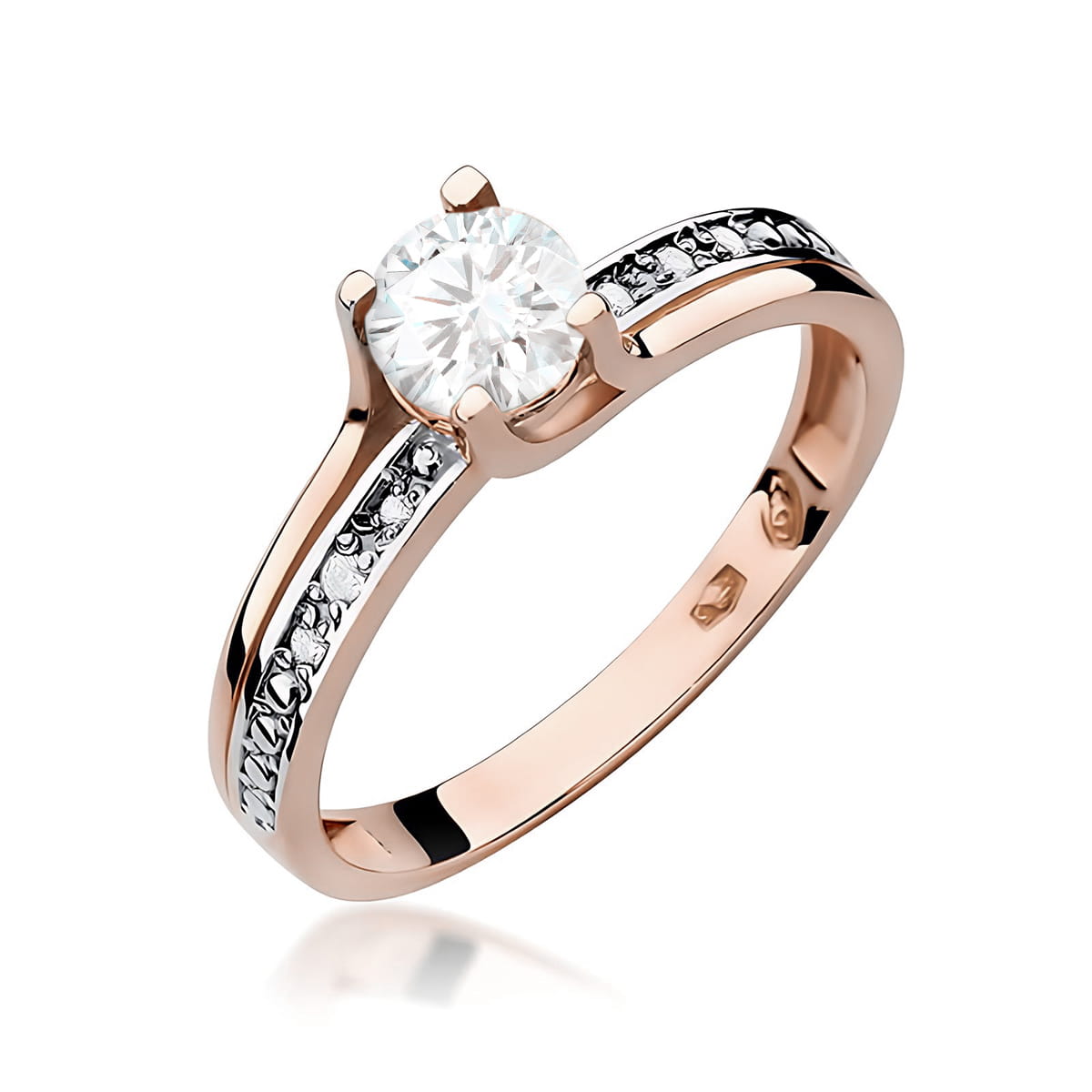 Pierścionek z różowego złota 585 z białym szafirem 0,60 ct i diamentami – Aurora Sapphire