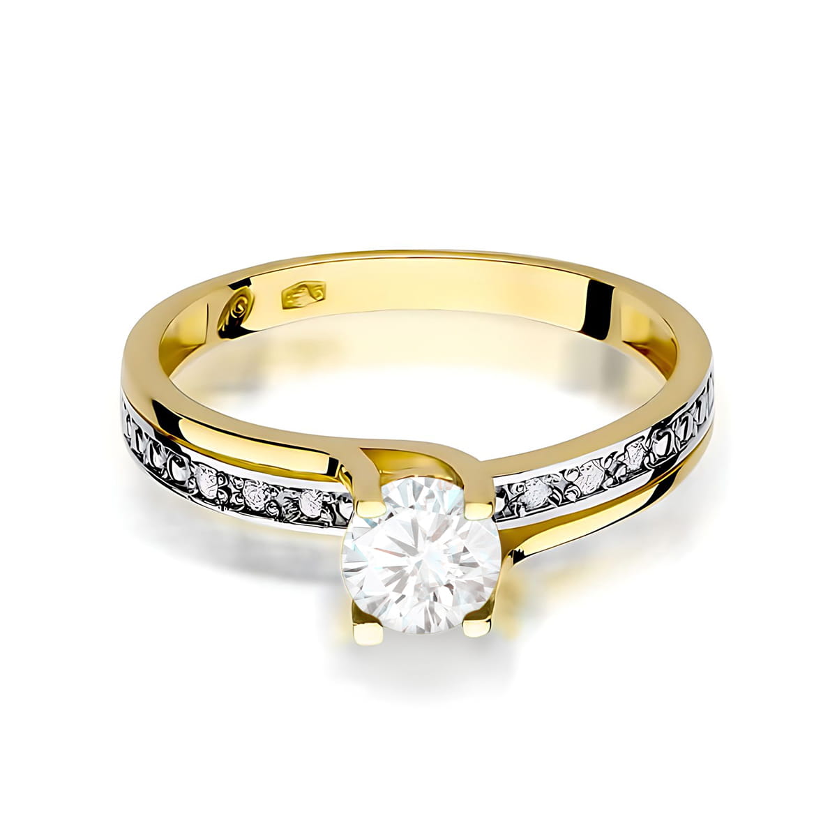 Pierścionek z żółtego złota 585 z białym szafirem 0,60 ct i diamentami – Aurora Sapphire